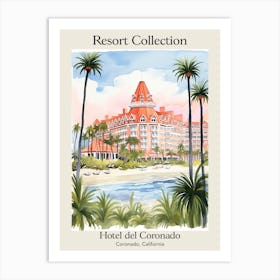Poster Of Hotel Del Coronado   Coronado, California   Resort Collection Storybook Illustration 2 Art Print