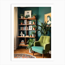 Living Room With Green Walls Art Print