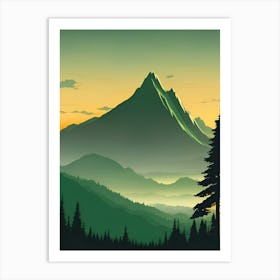 Misty Mountains Vertical Composition In Green Tone 192 Art Print