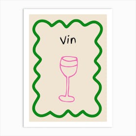 Wine Doodle Poster French Green & Pink Art Print