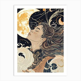 Moon And Stars women 2 Art Print