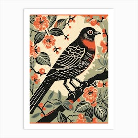 Vintage Bird Linocut Cuckoo 4 Art Print