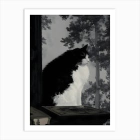 Dark Gothic Cat Sitting On A Window Sill Art Print