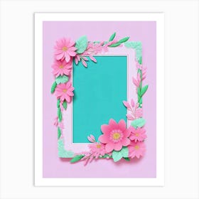 Frame With Flowers On A Pink Background Art Print