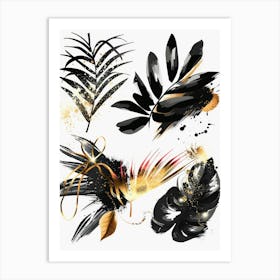 Set Of Black And Gold Leaves Art Print