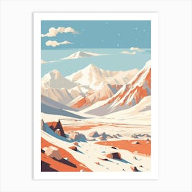 Vintage Winter Travel Illustration Pamir Mountains Tajikistan 1 Art Print