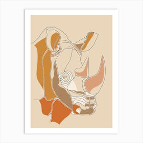 Rhino - Boho, Line Art Art Print