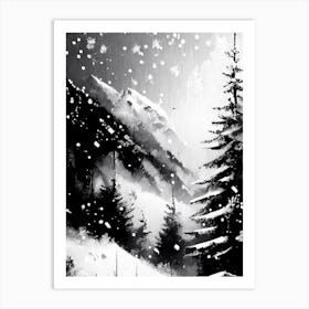 Snowflakes In The Mountains,Snowflakes Black & White 4 Art Print