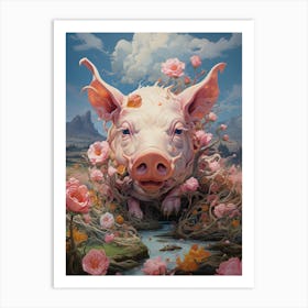 Pig In Flowers Art Print