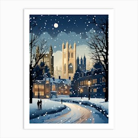 Winter Travel Night Illustration Cambridge United Kingdom 3 Art Print