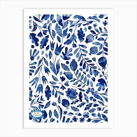 Blue Floral Pattern 1 Art Print