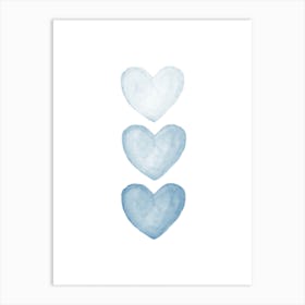 Three Blue Hearts Art Print