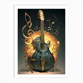 Guitar With Music Notes Art Print