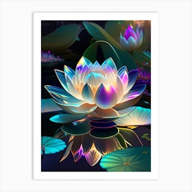 Lotus Flower In Garden Holographic 4 Art Print