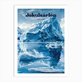 Jokulsarlon Iceland Glaciers Digital Travel Illustration Art Print