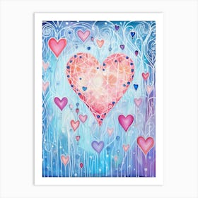 Pastel Blue & Pink Doodle Heart 1 Art Print