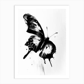 Butterfly Symbol Black And White Painting Art Print