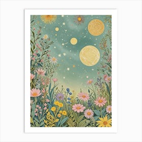 Moons And Flowers Art Print