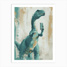 Muted Pastels Dinosaur On A Mobile Phone 1 Art Print