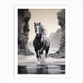 A Horse Oil Painting In Pfeiffer Beach California, Usa, Portrait 4 Art Print