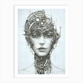 Woman With A Robot Head Art Print