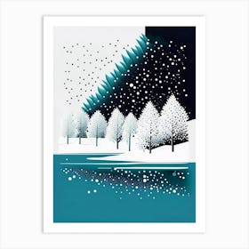 Snowflakes Falling By A Lake, Snowflakes, Minimal Line Drawing 1 Art Print
