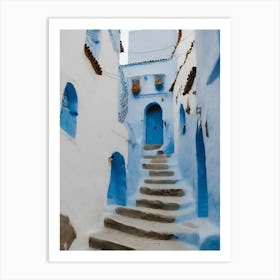 A neighborhood in the blue city of Chefchaouen in Morocco Art Print