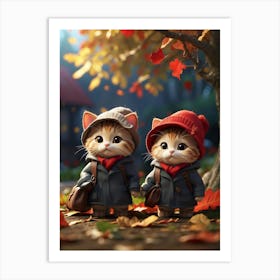Cute Kittens In Autumn Art Print
