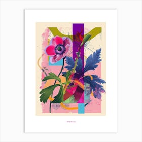 Anemone 4 Neon Flower Collage Poster Art Print