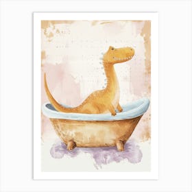 Brushstrokes Dinosaur In A Bath 1 Art Print