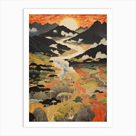 Aso Caldera In Kumamoto, Ukiyo E Drawing 2 Art Print