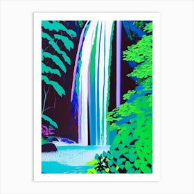 Waterfalls In Forest Water Landscapes Waterscape Colourful Pop Art 1 Art Print