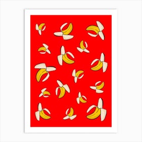 Bananas On Red Background Art Print