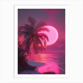 Synthwave Sunset At The Beach 1 Art Print