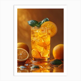 Orange Juice On A Wooden Table Art Print