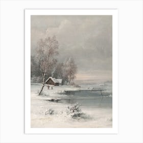 Snowy Winter Cabin Wall Art Print Art Print