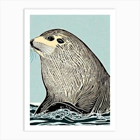Sea Lion Linocut Art Print