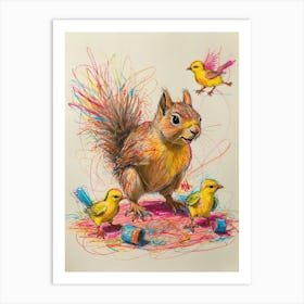 Squirrels And Birds Art Print