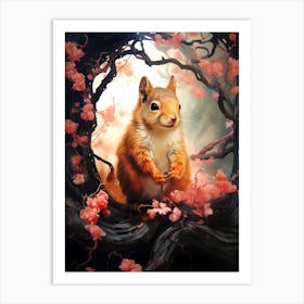 Squirrel In Cherry Blossoms Art Print