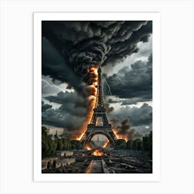 Eiffel Tower In Flames Art Print