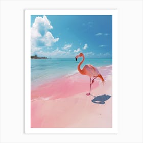 Greater Flamingo Pink Sand Beach Bahamas Tropical Illustration 8 Art Print