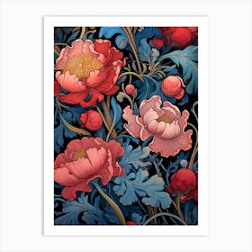 Peony Flower Seamless Pattern Art Print