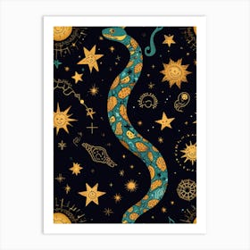 Snake And Stars Seamless Pattern Art Print