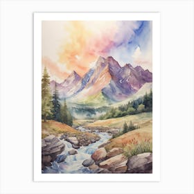 Watercolor Of A Mountain Stream Art Print