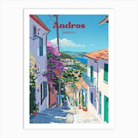 Andros Greece Streetview Travel Illustration Art Print