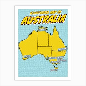 Comic Book Illustrated Map Of Australia Art Print