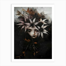 Dark Gothic Girl With Flowers On Her Head Art Print