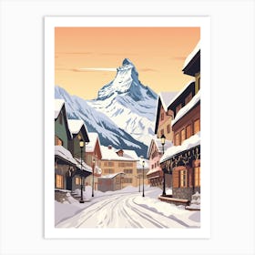 Vintage Winter Travel Illustration Zermatt Switzerland 2 Art Print