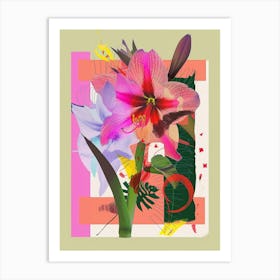 Amaryllis 1 Neon Flower Collage Art Print