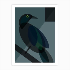 Mid Century Geometric Black Bird Art Print